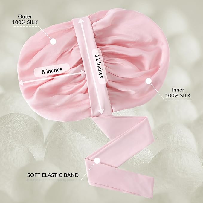 100% Mulberry Silk Bonnet for Sleeping for Women, Double-Layer Real Silk Hair Bonnet Sleep Cap Hair Wrap