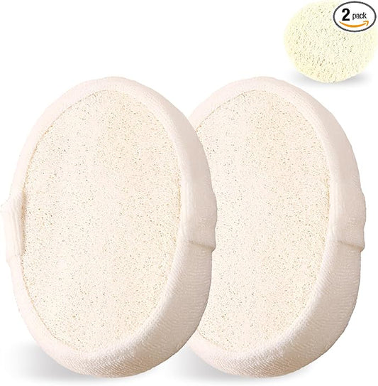 Natural Shower Loofah Sponge Exfoliating Body Scrubber，Natural Organic Beauty Exfoliating Loofah for Men and Women, Suitable for Cleansing Face Scrubber and Body Bath 2PCS (1 Small + 1 Large)
