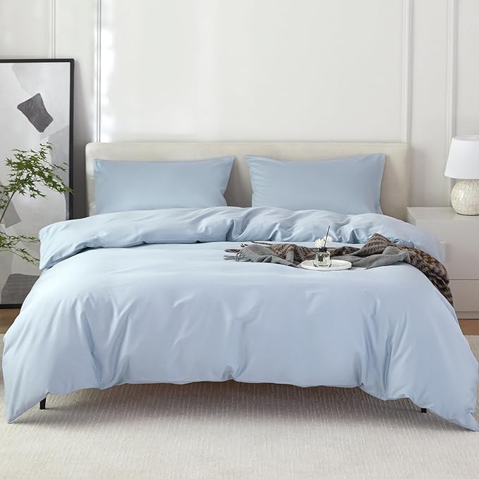 Duvet Cover King,100% Egyptian Cotton Duvet Cover Set,1600 Thread Count Feel Super Soft Comfortable Chic Lightweight 3 PCs Home Bedding Set (Light Blue,104''x90'')