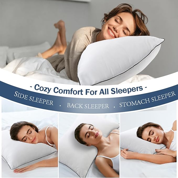 BPC Goose Feather Down Pillows Standard Size Set of 2, Luxury Feather Pillows for Sleeping, 100% Organic Cotton Cover, Soft Support Surround Fill Polyester, Hotel Collection Bed Pillows 20"x26"