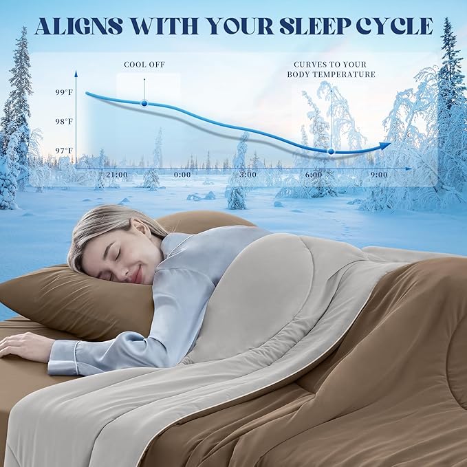 Cooling Comforter Queen Size, Double-Sided Cooling Blanket for Hot Sleepers & Night Sweats, Arc-Chill Q-Max > 0.4 Breathable Ice Blanket, Lightweight Cold Comforter (80''x90'', Brown)