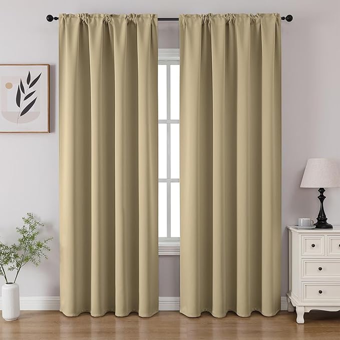 CUCRAF Beige Blackout Curtains 84 inch Length 2 Panels Set, Rod Pocket Room Darkening Drapes for Bedroom Living Room, Insulated Thermal Light Blocking Window Curtain (W52 x L84 Inch)