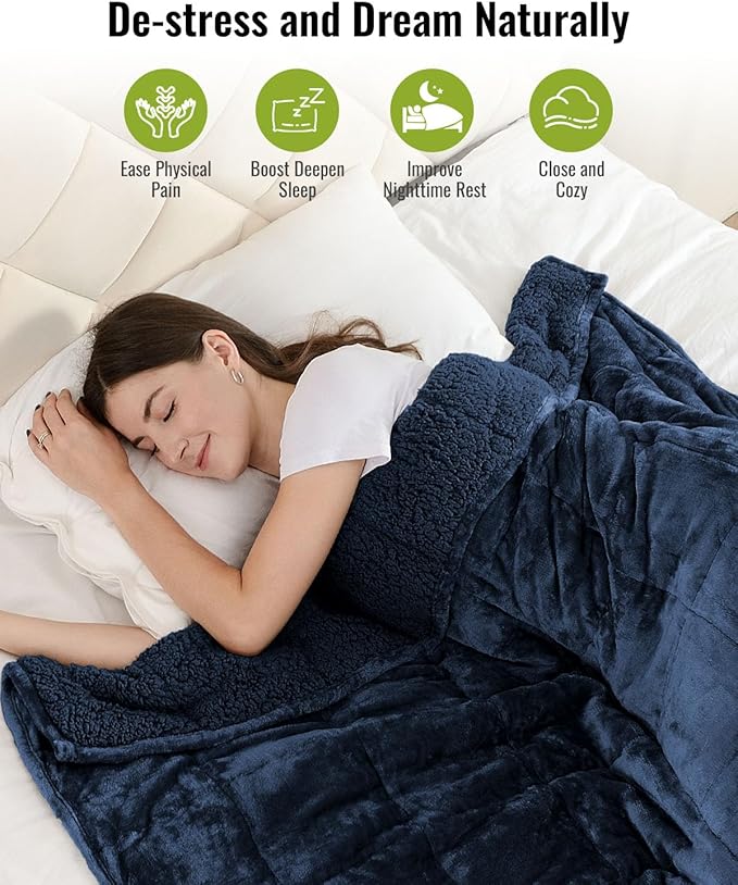 Uttermara Weighted Blanket for Adults, Twin Size 48 x 72 inches 12 lbs Heavy Blanket with Reversible Soft Shiny Velour Fleece and Cozy Warm Sherpa for Couch Bed, Calming and Relaxing, Navy Blue