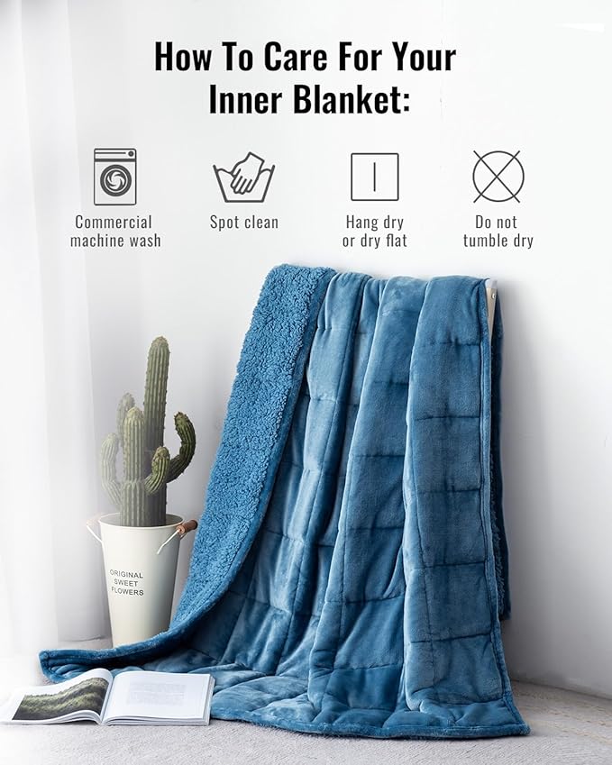 Sivio Sherpa Fleece Weighted Blanket for Adult, 15lbs Fuzzy Throw Blanket with Soft Plush Flannel, Reversible Queen Size Super Soft Extra Warm Cozy Fluffy Blanket, 60x80 Inch Dual Sided Slate Blue