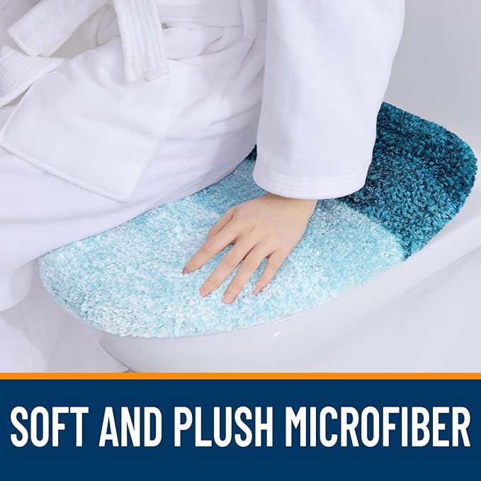 OLANLY Soft Microfiber Bathroom Toilet Lid Cover, Machine Washable Covers, 17.5x15, Stays in Place Rubber Backing, Fits Most Round, Elongated and Oblong Lids, Accessories Decor, Peacock Blue