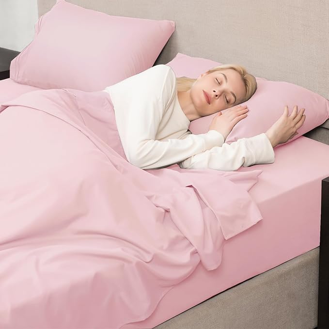 Mejoroom King Size Sheet Set - Soft Microfiber Bed Sheets,Deep Pocket Fitted Sheet, Soft, Breathable, Wrinkle & Fade Resistant - 4 Piece (King, Blush Pink)