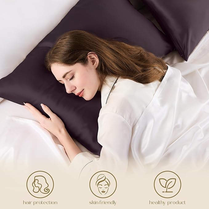 ZIMASILK 100% Pure Mulberry Silk Pillowcase for Hair and Skin Health,Soft and Smooth,Both Sides Premium Grade 6A Silk,600 Thread Count,with Hidden Zipper,1pc (King 20''x36'',Eggplant Purple)