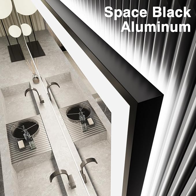 44x36 LED Light Mirror for Bathroom - Black Framed Mirror (Front and Backlit), Anti-Fog Bathroom Vanity Mirror, Stepless Dimmable Lighted Mirror, Tempered Glass, Memory (Horizontal/Vertical)