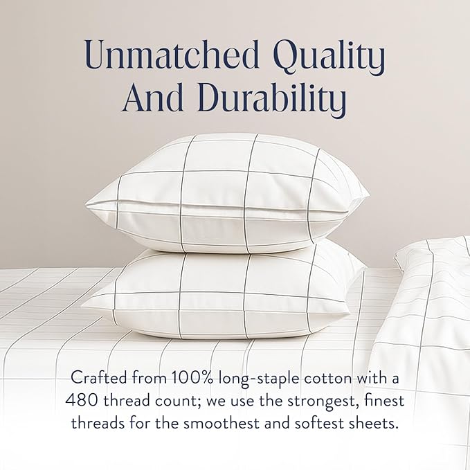 Brooklinen Luxury Sateen Duvet Cover - 100% Cotton, King/California King Size in Window Pane with Extra-Long Corner Ties and Button Closure - Best King/Cali King Duvet Covers