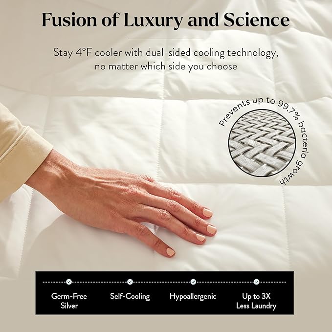 Miracle Made Soft Cooling Comforter – All-Season Silver-Infused Cozy Cotton Fabric – Lightweight, Hypoallergenic Bedding for Hot Sleepers, Queen Size Blanket, White