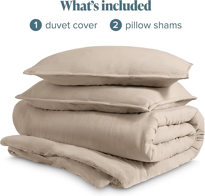Bare Home Microfiber Duvet Cover Set - Ultra Soft Washed Microfiber - Queen Size - Linen-Like Look - Easy Care - Breathable Fabric - Our Softest Duvet Cover Set (Queen, Pebble Beach)