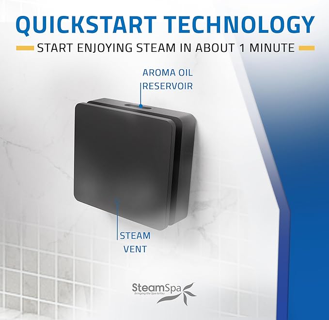 SteamSpa Steam System 10.5kW Steam Shower Generator with Bluetooth Wifi, Quickstart Continous Steam, Advanced Touch Pad Screen, Chroma Lights, Drain Pan and Auto Drain Black Color Trim | RVBS1050BK-A