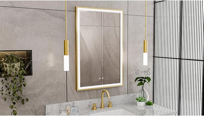 DreamLine Brilliance 36 in. H x 24 in. W Rectangular Light-up Mirror, Brushed Brass