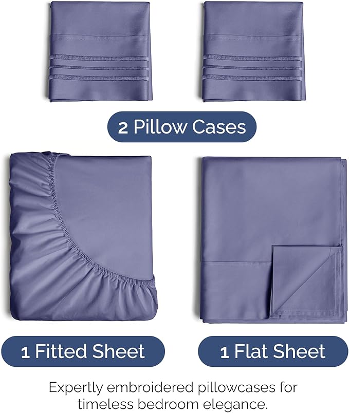 Cal King Size 4 Piece Sheet Set - Extra Soft, Breathable & Cooling Sheets - Hotel Luxury Bed Sheets for Women & Men - Deep Pockets, Easy-Fit & Wrinkle-Free Sheets - Twilight Purple Oeko-Tex Bed Sheets