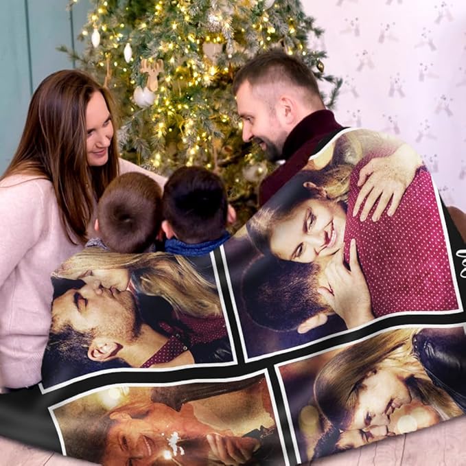 Ships Next Day, Custom Sherpa Fleece Blanket With Photos Text - Soft Warm Fuzzy Personalized Couples Gifts for Boyfriend Girlfriend - Customized Picture Gifts for Birthday Christmas