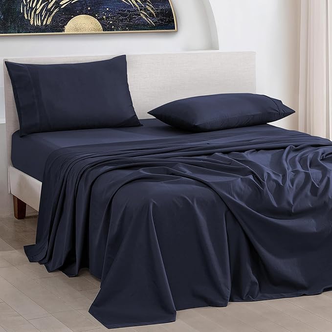 URBANHUT 1000 Thread Count Full Sheet Set Egyptian Cotton Sheets, Long Staple Soft & Breathable, 4 Pc Bed Sheet Sets, Luxury Hotel Sateen Sheets Fits 16" Deep Pocket - Navy Blue