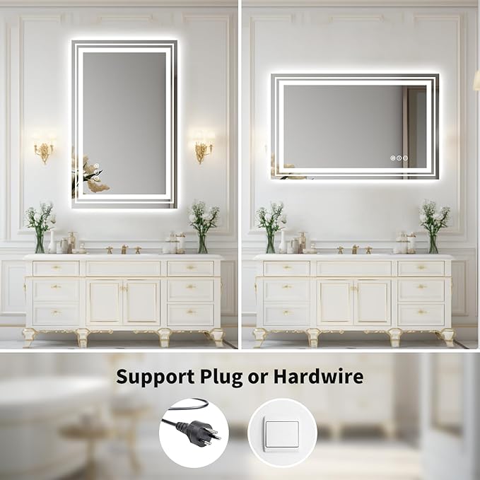WTTY 48"x40" LED Bathroom Mirror with Lights, Front Lighted Bathroom Vanity Mirrors for Wall, Anti-Fog, Dimmable Wall Mirrors for Bathroom, Memory, Shatter-Proof, Double LED Vanity Mirror