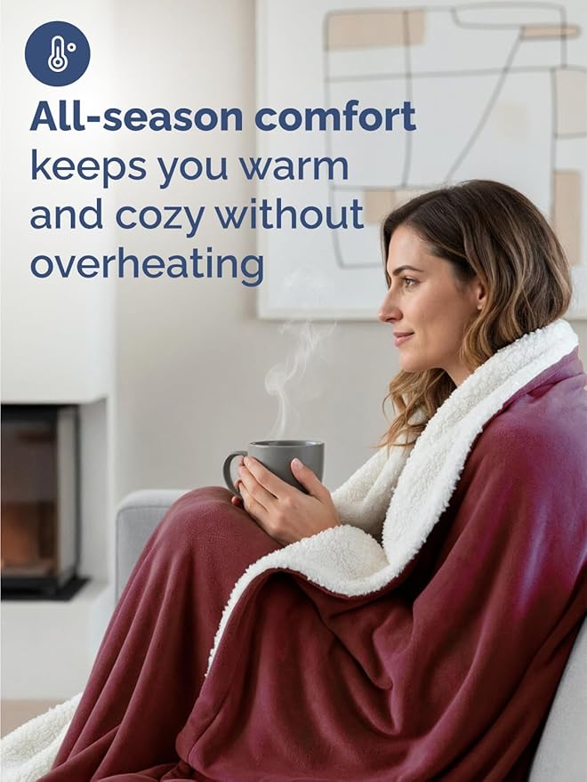 Sherpa Fleece Blanket Twin Size - Reversible Sherpa Fleece Twin Blanket - Super Soft Double Sided for Bed, Sofa, Couch - Thick, Warm, Fuzzy & Plush - Luxurious Bedding for Winter - Burgundy, 60" x 80"