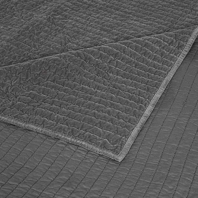 ELEGANT LIFE HOME Velvet Quilt Oversized King Reversible Royal Cotton Velvet Pic-Stitch Bedding Quilt - King Size - 108'' x 92'', Grey