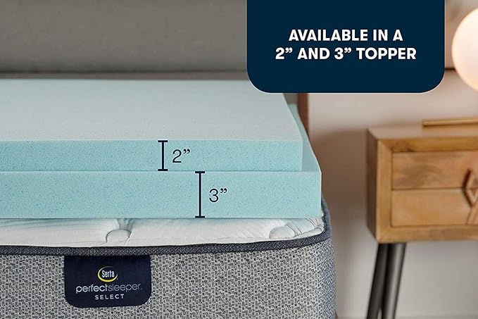 Serta ThermaGel Cooling, Pressure-Relieving Memory Foam Mattress Topper, 2 Inch, Full Blue