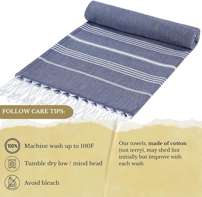 SOULMARK 100% Cotton Turkish Beach Towel with Bag - 38"x71" - 6 Pack - Made in Green & Oeko TEX Certified - Pre-Washed & Sand Free - Quick Dry and Lightweight for Travel - Made in Turkey - Navy Blue