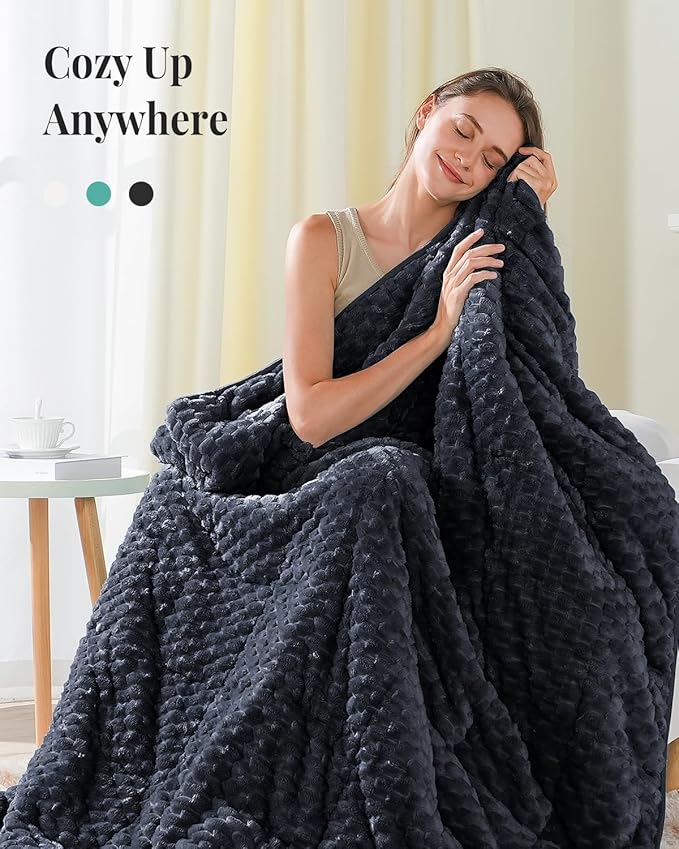 Topblan Weighted Blanket for Adults (60" x 80" 20lbs, Dark Grey), Soft Sherpa Queen Size Heavy Blanket, 3D Jacquard Flannel Fleece Weighted Blankets for Couch and Bed