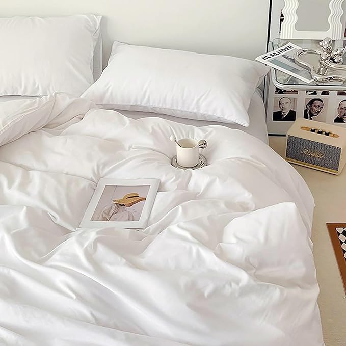 Cottonight White Comforter Sets Twin Plaid White Comforter Modern Solid Color Blanket Quilts Soft Breathable Bedding Comforter Sets