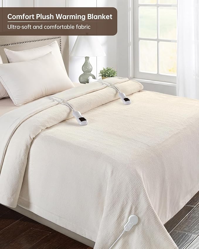 Electric Heated Blanket Queen Size, Washable Blanket Warmer with Dual Control for Home for Adults, Super Cozy Soft Fabric, 84" x 90", 9 Heat Levels, 1-9H Auto-Off, ETL Certified, Cream