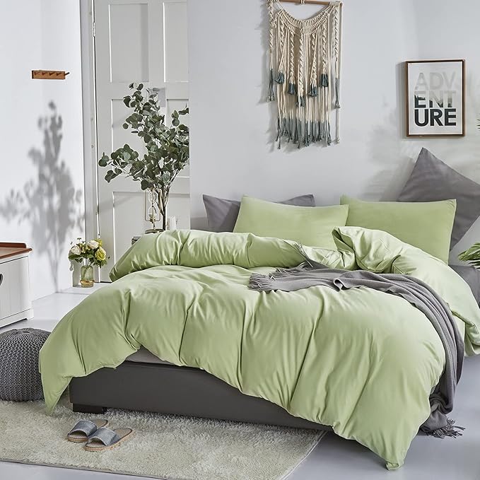 KAREVER Sage Green Comforter Set Full Bedding Set Lightweight Women Soft Durable Light Mint Green Blanket 3 PCs Men Full Size Sage Green Breathable Bed Comforter Set