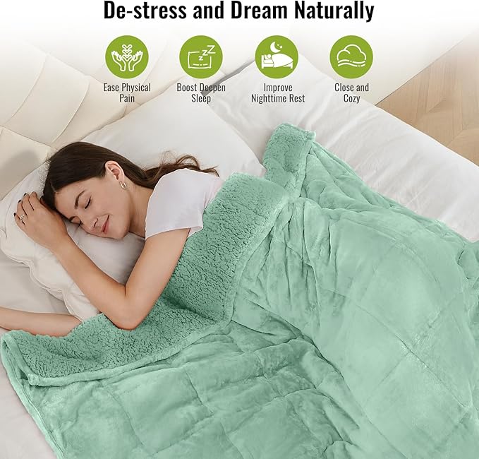 Uttermara Weighted Blanket Queen Size 20lbs 60x80 inches with Soft Plush Fleece, Cozy Warm Sherpa Snuggle Thick Heavy Blanket Great for Sleep and Calming, Sage Green