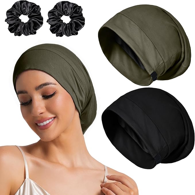 Sleep Cap Bonnet for Sleeping Black Women Men, Adjustable Cooling Lining Bonnets for Curly Hair Wrap Braids Beanie Night Hat