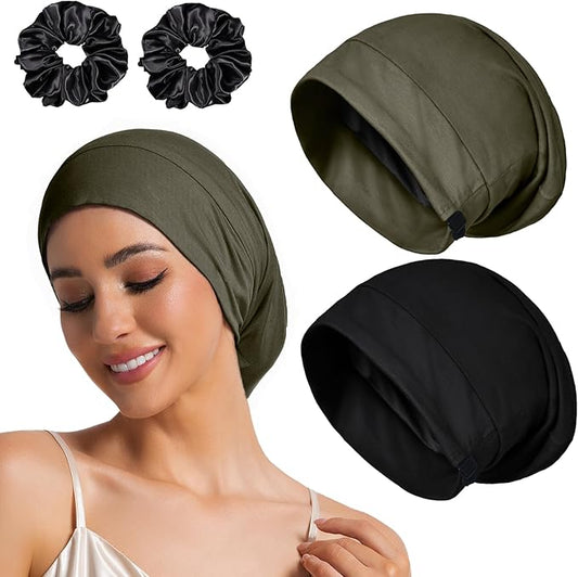 Sleep Cap Bonnet for Sleeping Black Women Men, Adjustable Cooling Lining Bonnets for Curly Hair Wrap Braids Beanie Night Hat