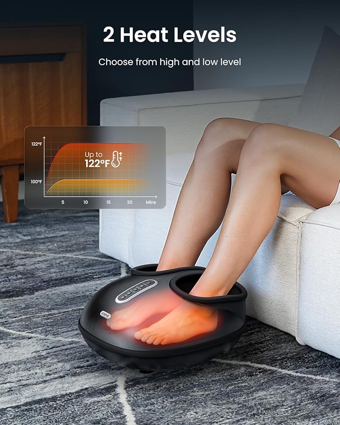 RENPHO Foot Massager Machine with Heat, [2026 Upgraded] FSA Eligible Shiatsu Foot Massager for Plantar Fasciitis, Deep-Kneading, Air Squeezing Feet Massager, Wireless Control, Size 12