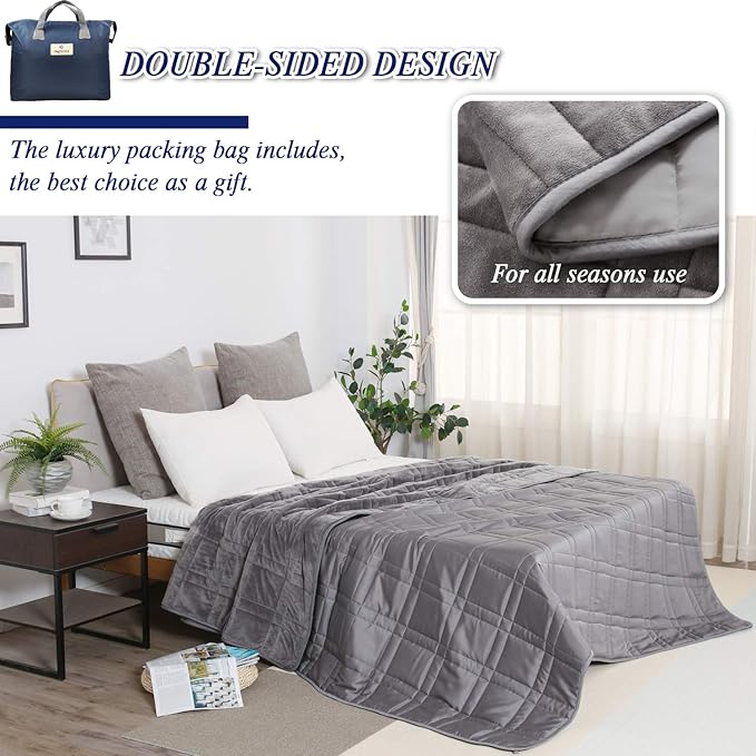 OMYSTYLE 15lb Weighted Blanket Queen Size(80''x87'', Double-Sided), Warm Short Plush and Cool Tencel Fabric Reversible Weighted Blanket for Adult - Carry Bag Included