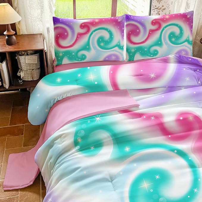 Girls Full Size Bedding Sets Rainbow Bedding – 5 Piece Comforter Set Full, Gradient and Colorful Galaxy Comforter for All-Season – Machine Washable, Durable – Gift Idea for Boys and Girls Room