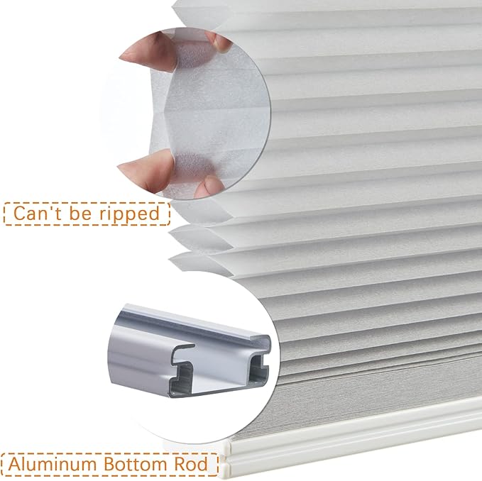 Persilux Custom Size Cellular Shades Cordless Bottom up Light Filtering Window Shades UV Protection Room Darkening Honeycomb Blinds for Windows, Sliding Glass Doors Light Grey