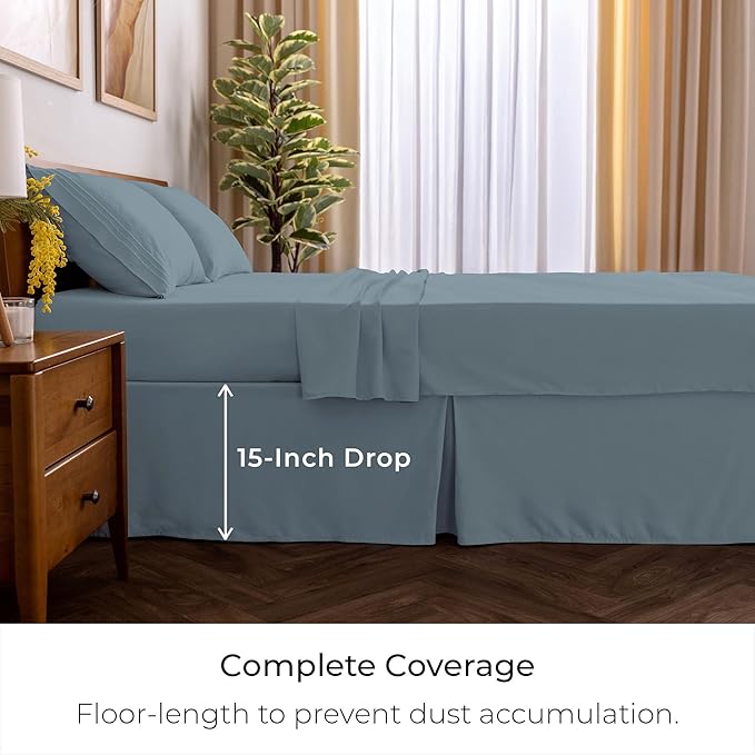 Mellanni Bed Skirt Twin XL Size - Bed Skirting - 15-Inch Tailored Drop Pleated Dust Ruffle - Hotel Luxury Bedding - Wrinkle, Fade, Stain Resistant - 1 Bedskirt (Twin XL, Spa Blue)