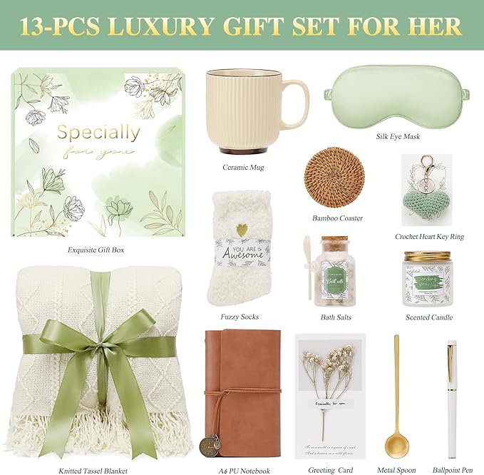 Get Well Gifts for Women Self Care Gift Basket - Birthday Gifts for Women Spa Care Package - Sympathy Inspirational Thinking of You Gift Set for Her Mom Sister Friend Wife Girlfriend (Beige)