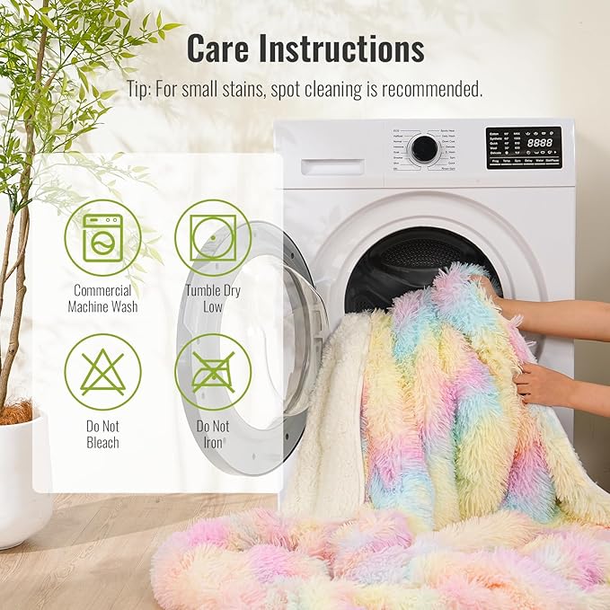 Uttermara Faux Fur Weighted Blanket 15 LBS Twin Full Size, Fluffy Fur Heavy Blanket for Sofa Bed, Super Soft Plush Fleece & Cozy Sherpa Reverse, Luxury Long Fur Adults Bed Blanket, 48" x 72", Rainbow