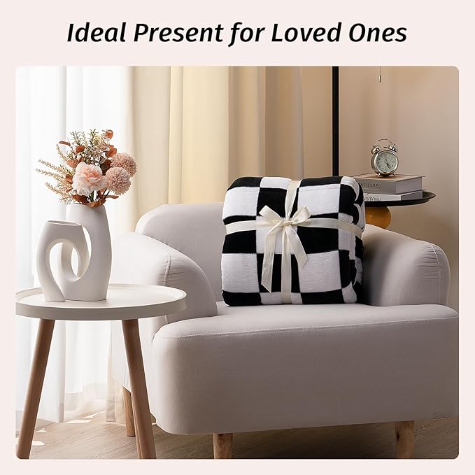 Wemore Flannel Fleece Weighted Blanket for Adult Twin Size 15 lbs, Dual Sided Luxurious Checkerboard Grid Heavy Blankets, Ultra Soft Throw Blanket, Plaid Black, 48 x 72 inches