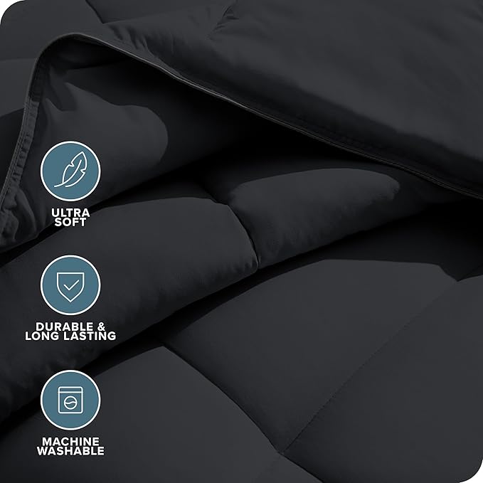 Bare Home Duvet Insert Comforter - Twin/Twin Extra Long - 8 Duvet Loops - Goose Down Alternative - Ultra-Soft - Premium 1800 Series - All Season Warmth - Bedding Comforter (Twin/Twin XL, Black)
