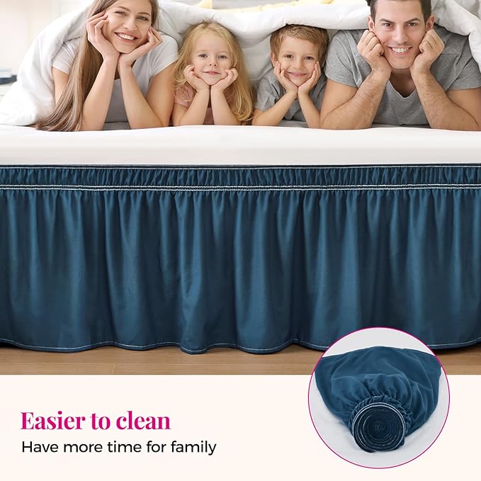 RIMELA Dark Teal Bed Skirt Queen Size 15 Inch Drop, Wrap Around Elastic Bedskirt, Dust Ruffle for Adjustable Bed Base Machine Washable Easy to Install Bed Skirts