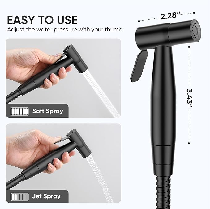 Arofa Handheld Toilet Bidet Sprayer for Toilet-Adjustable Water Pressure Control with Bidet Hose for Feminine Wash, Stainless Steel Brushed Nickel Bidet Faucet Cloth Diaper for Baby Wash, Black,2 Pack