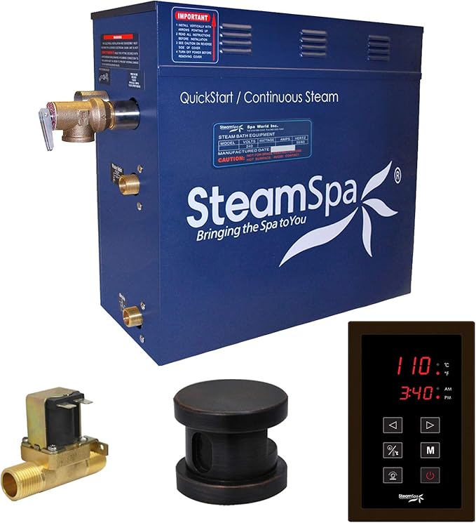 STEAMSPA 7.5kW Steam Sauna Generator Sentry Series 240V Steam Generator with Touch Screen, Steamhead, Built-in Steam Shower Auto Drain, ACU Quickstart Steam Bath Generator (Bronze)
