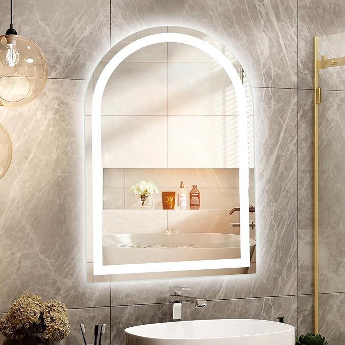 Niccy Arched LED Bathroom Mirror, 36x24 Arch Wall Mounted Frameless Bathroom Mirror for Vanity, Smart Lighted Frontlit Mirrors with Memory Function for Bathroom Bedroom Beauty Hair Salon