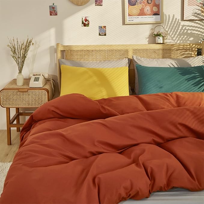 Cottonight Burnt Orange Comforter Set Queen - Rust Caramel Bedding Full, Solid Cotton Reddish Terracotta Blanket Quilt, Soft Breathable Modern for Women Men Adults Kids