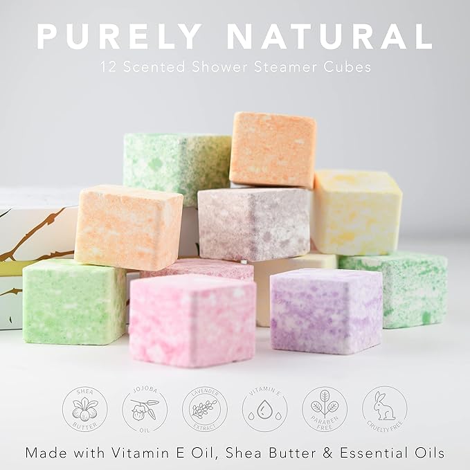 Aromatherapy Shower Steamers, Variety Pack of 12 Shower Bombs, Natural Scented Marble Shower Tablets, Birthday, Relaxing Gift Ideas for Women & Men, Essential Oil Bath Bomb Eucalyptus More