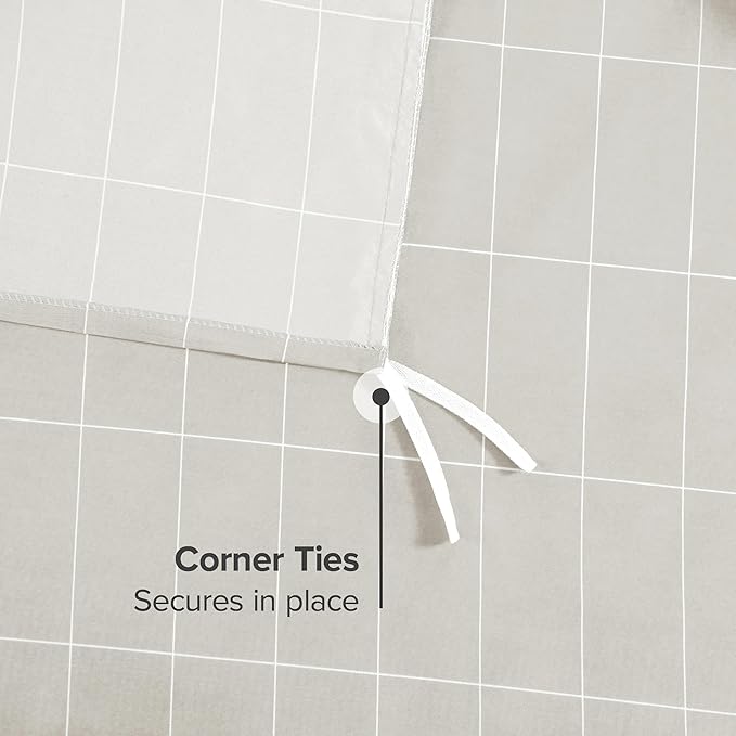Bare Home Duvet Cover - Queen Size Bedding Set - Premium 1800 Super Soft Collection - Lightweight, Cooling - Soft Breathable Duvet Cover (Queen, Grid – Stone/White)