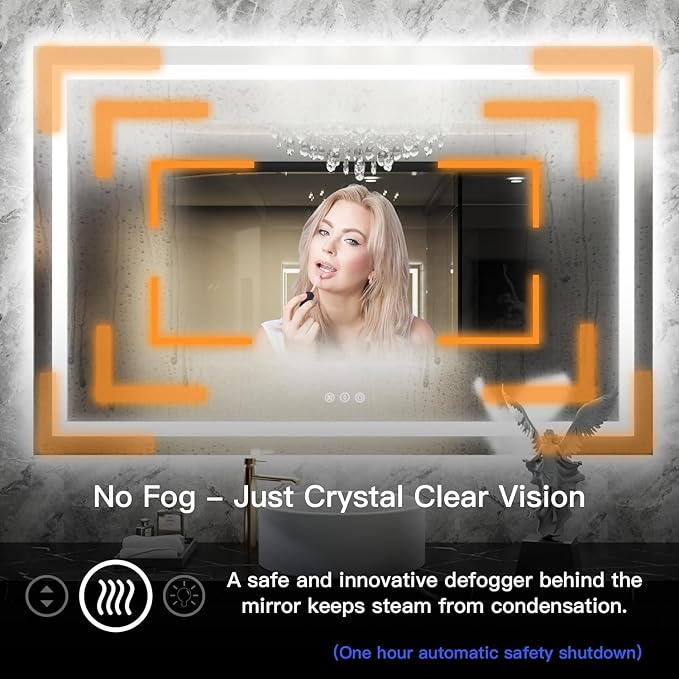 ISKM 55'' x 40'' LED Mirror for Bathroom Lighted Vanity Mirror for Wall Front Lights + Backlit LED Bathroom Mirror Anti-Fog Tempered Glass ETL Listed