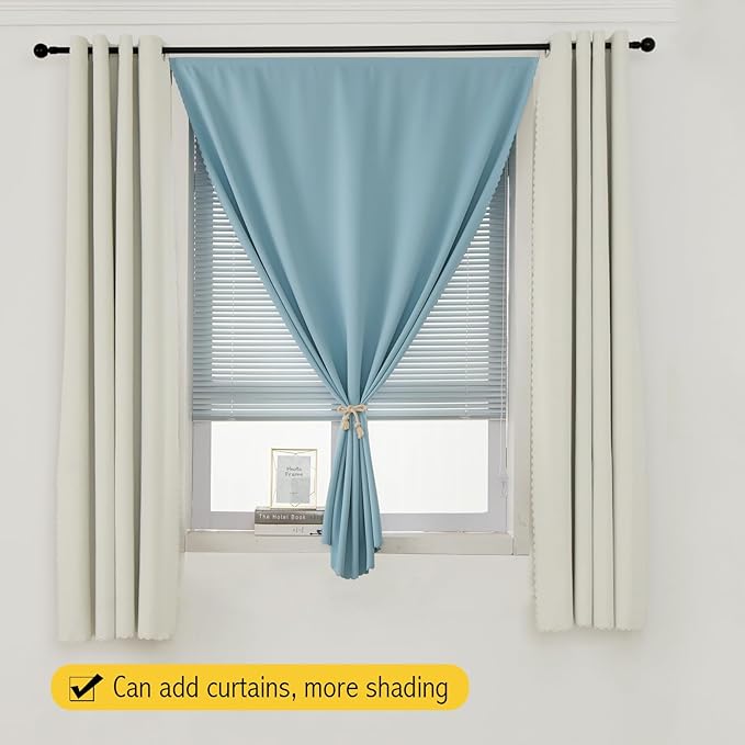 Self Adhesive Curtains, Black Out Shade for Window, Blackout Fabric Temporary Window Coverings Easy to Hang Curtains No Rod Needed, Use for Bedroom, Room, Kitchen, 35" W X 79" L, Lake Blue, 1 Panel